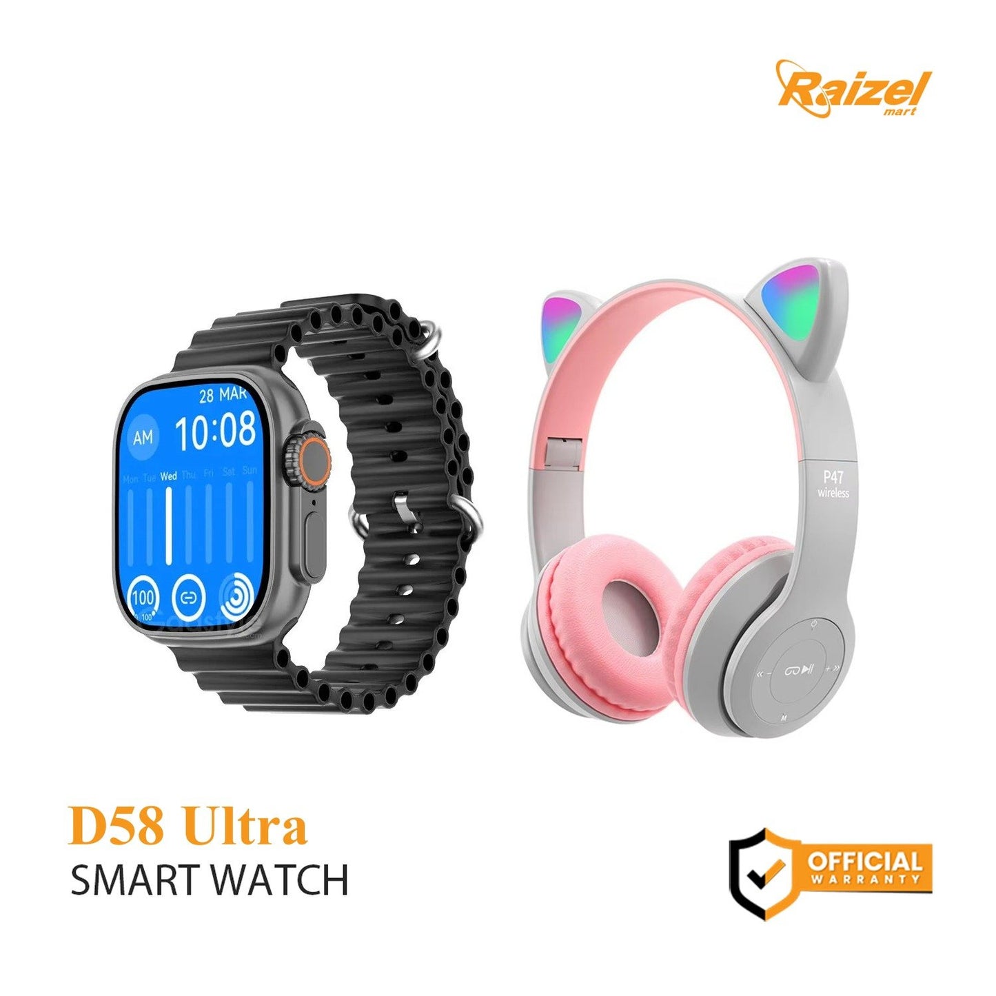 D58 Ultra Smartwatch with Wireless Multimedia Headphones