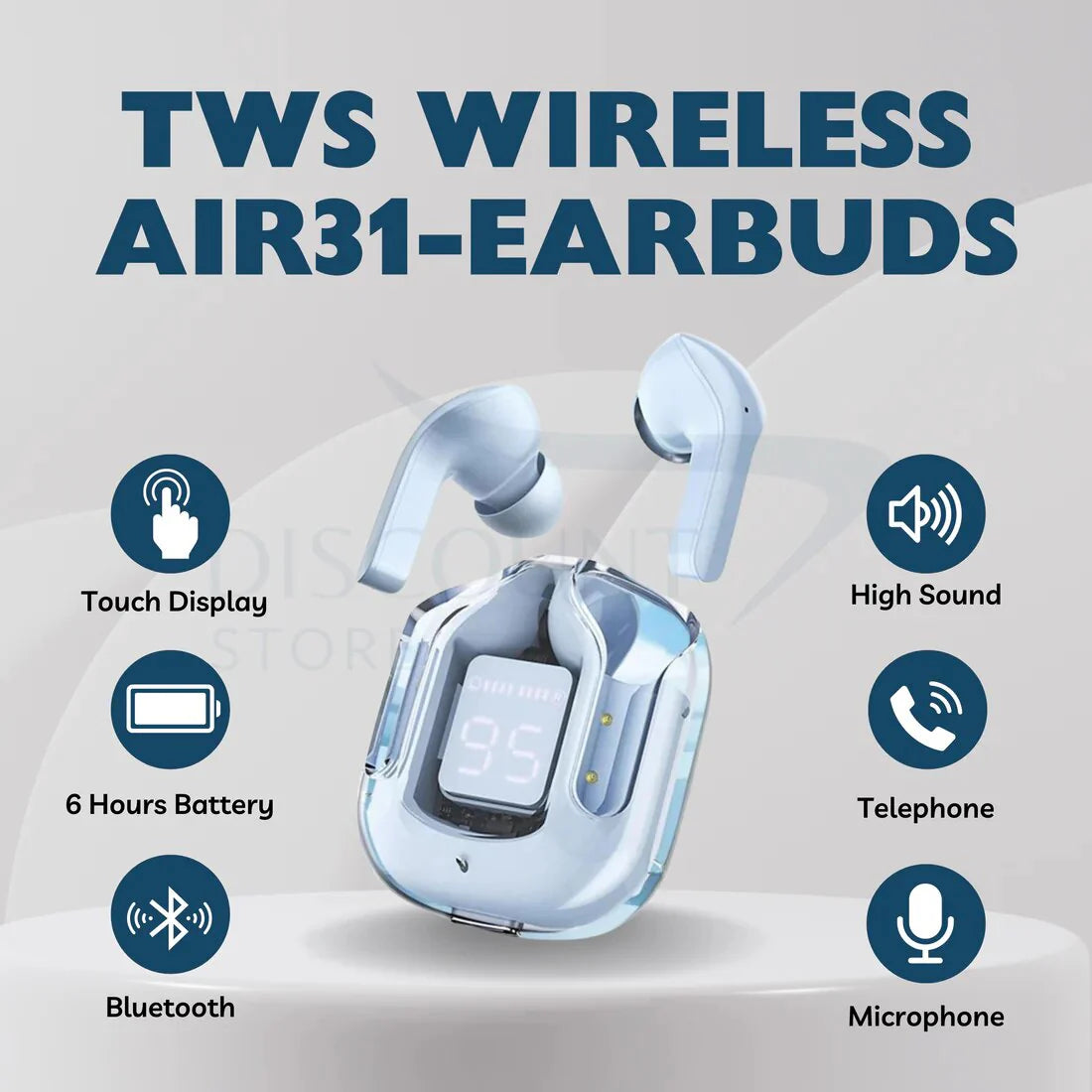 Air31 Earbuds Crystal Transparent Body – Free Silicon Pouch