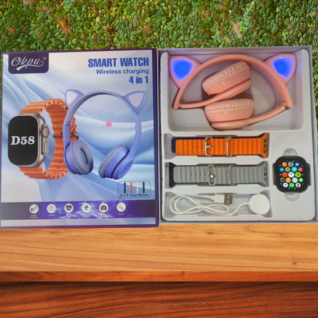 D58 Ultra Smartwatch with Wireless Multimedia Headphones