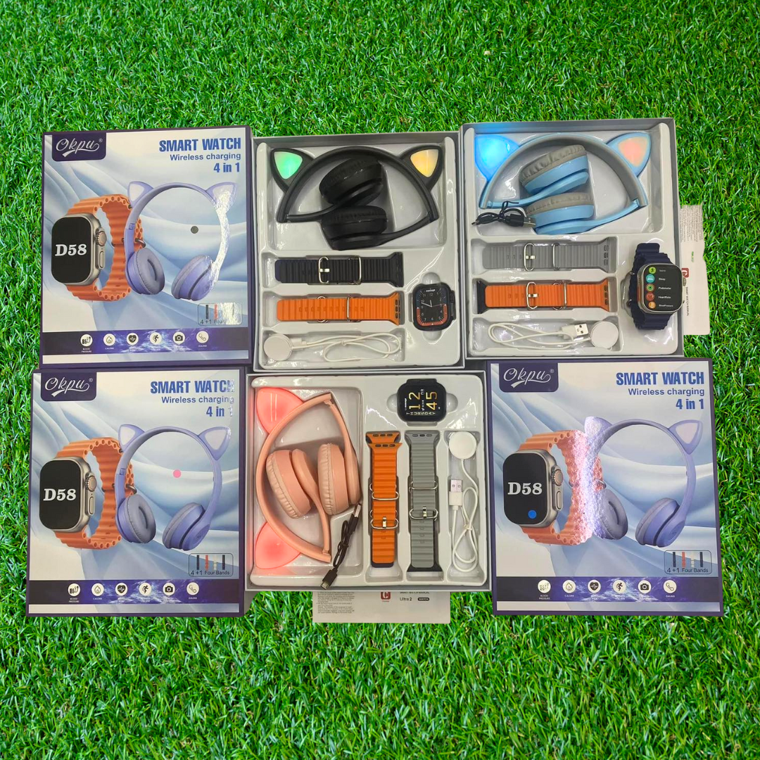 D58 Ultra Smartwatch with Wireless Multimedia Headphones